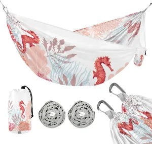 susiyo Portable Camping Hammock Beautiful Corals Sea Horse Printed Lightweight Hammock Comfortable Travel Swing with Tree Straps for Camping Hiking Backpacking Travel or Beach - Up to 330lbs