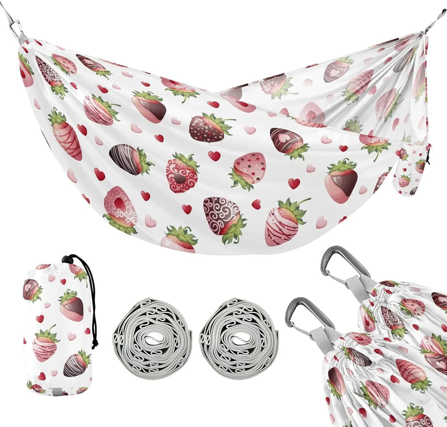 susiyo Portable Camping Hammock Chocolate Covered Strawberries Printed Lightweight Hammock Comfortable Travel Swing with Tree Straps for Camping Hiking Backpacking Travel or Beach - Up to 330lbs