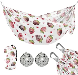 susiyo Portable Camping Hammock Chocolate Covered Strawberries Printed Lightweight Hammock Comfortable Travel Swing with Tree Straps for Camping Hiking Backpacking Travel or Beach - Up to 330lbs