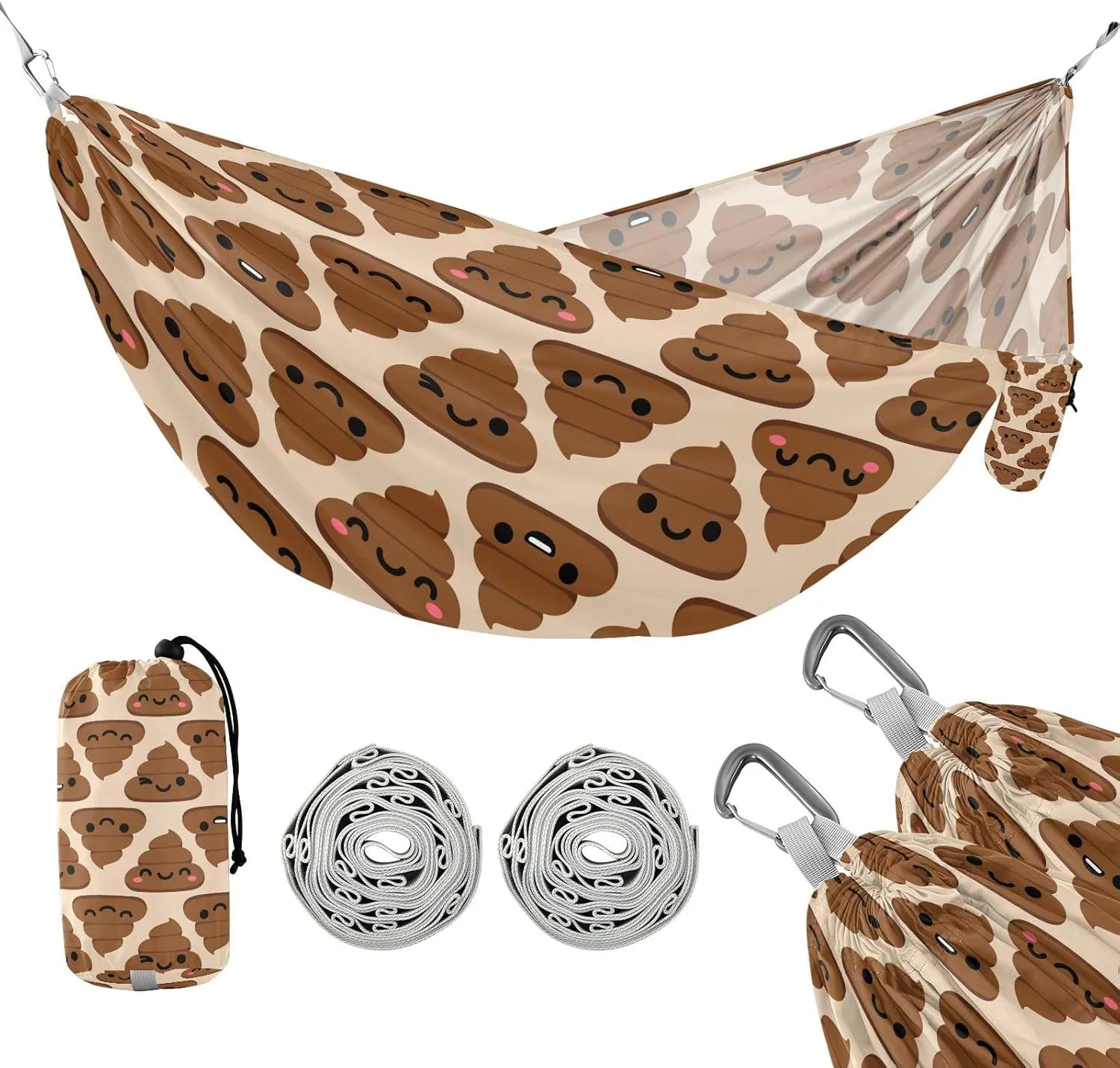 susiyo Portable Camping Hammock Cute Poop Printed Lightweight Hammock Comfortable Travel Swing with Tree Straps for Camping Hiking Backpacking Travel or Beach - Up to 330lbs