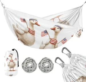 susiyo Portable Camping Hammock Patriotic Geese Printed Lightweight Hammock Comfortable Travel Swing with Tree Straps for Camping Hiking Backpacking Travel or Beach - Up to 330lbs