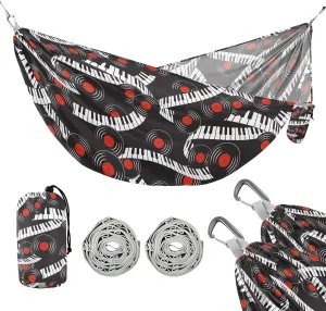 susiyo Portable Camping Hammock Piano Keyboard Vinyl Records Printed Lightweight Hammock Comfortable Travel Swing with Tree Straps for Camping Hiking Backpacking Travel or Beach - Up to 330lbs