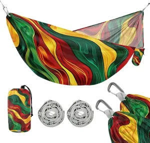 susiyo Portable Camping Hammock Rasta Colors Printed Lightweight Hammock Comfortable Travel Swing with Tree Straps for Camping Hiking Backpacking Travel or Beach - Up to 330lbs