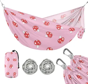 susiyo Portable Camping Hammock Red Mushroom Printed Lightweight Hammock Comfortable Travel Swing with Tree Straps for Camping Hiking Backpacking Travel or Beach - Up to 330lbs