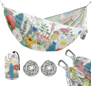 susiyo Portable Camping Hammock Summer Wildflowers Printed Lightweight Hammock Comfortable Travel Swing with Tree Straps for Camping Hiking Backpacking Travel or Beach - Up to 330lbs