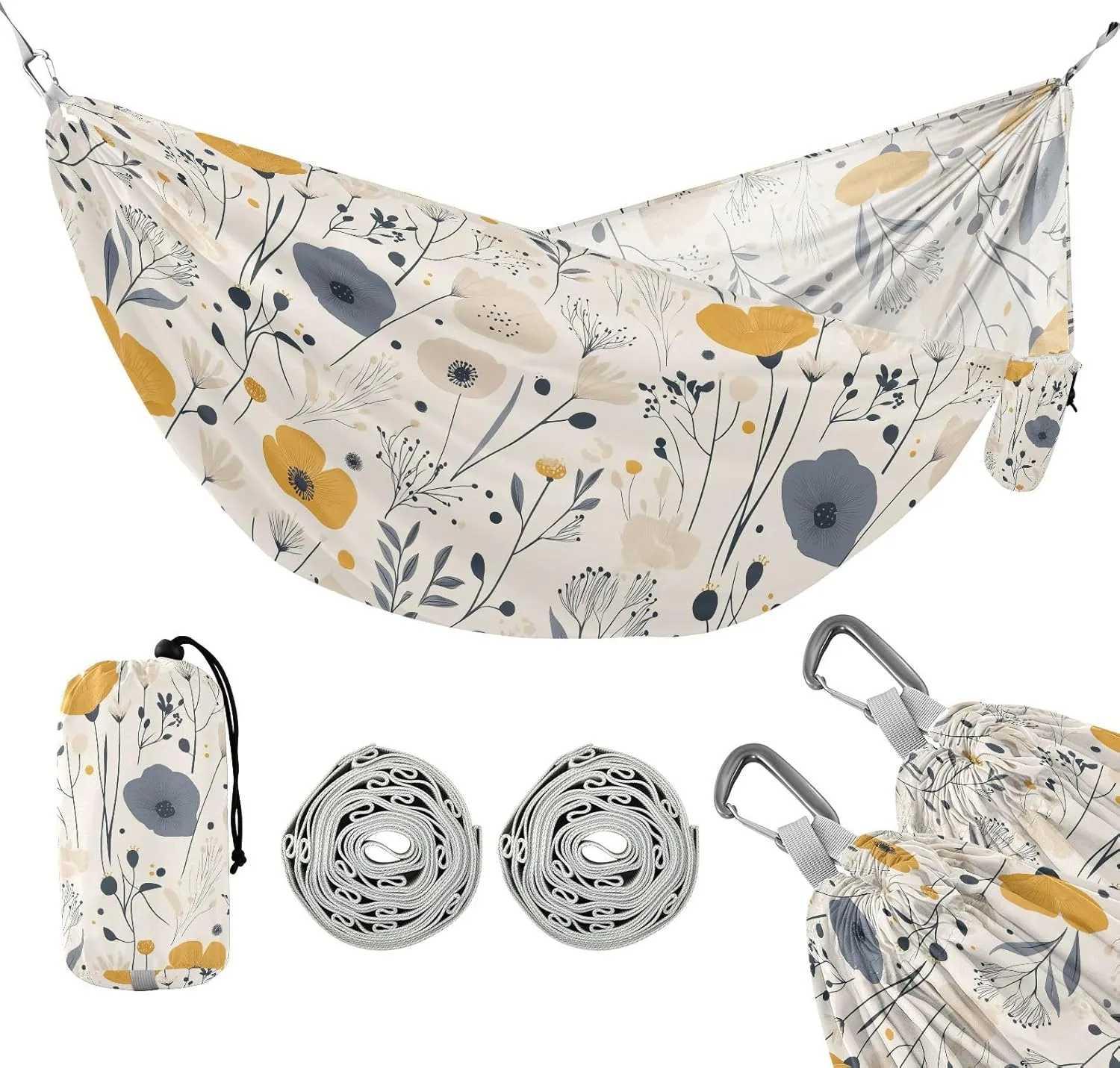 susiyo Portable Camping Hammock Whimsical Wildflowers Printed Lightweight Hammock Comfortable Travel Swing with Tree Straps for Camping Hiking Backpacking Travel or Beach - Up to 330lbs