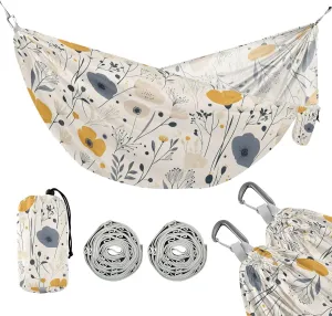 susiyo Portable Camping Hammock Whimsical Wildflowers Printed Lightweight Hammock Comfortable Travel Swing with Tree Straps for Camping Hiking Backpacking Travel or Beach - Up to 330lbs