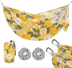 susiyo Portable Camping Hammock Yellow Fresh Lemon Printed Lightweight Hammock Comfortable Travel Swing with Tree Straps for Camping Hiking Backpacking Travel or Beach - Up to 330lbs