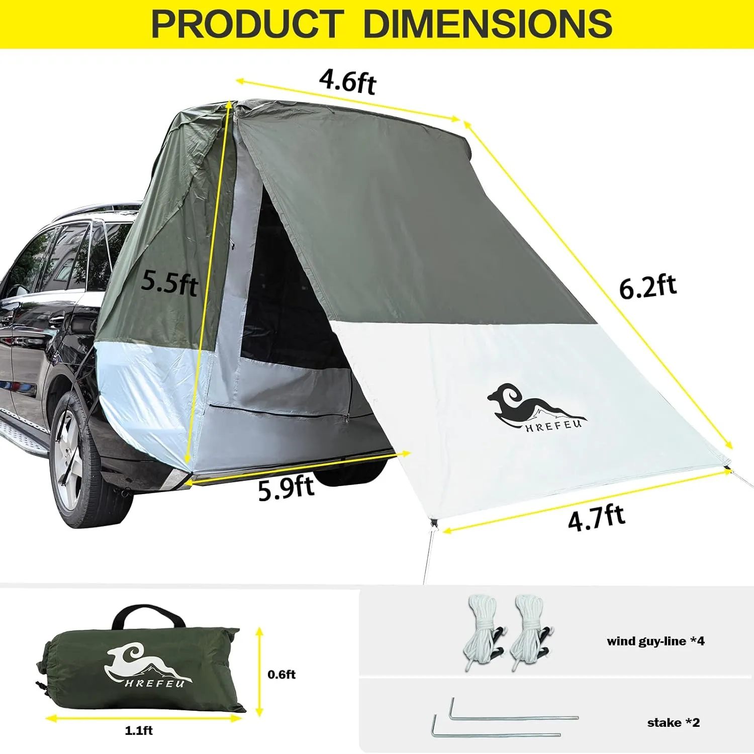 SUV Tent Car Awning, UPF 50   with Portable Waterproof Storage Bag, Tear-Resistant, Large Space, Good Vision, Smooth Ventilation, Suitable for Outdoor Beach Camping Auto Canopy Shade…