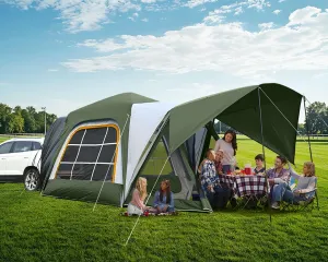 SUV Tents for Camping 6-8 People, 10x10ft SUV Tent Attachment for Camping with Screen Room & Awning, Pop Up Tailgate Tent, 210D Oxford PU 3000mm Waterproof 4 Season Car Tents - ArmyGreen