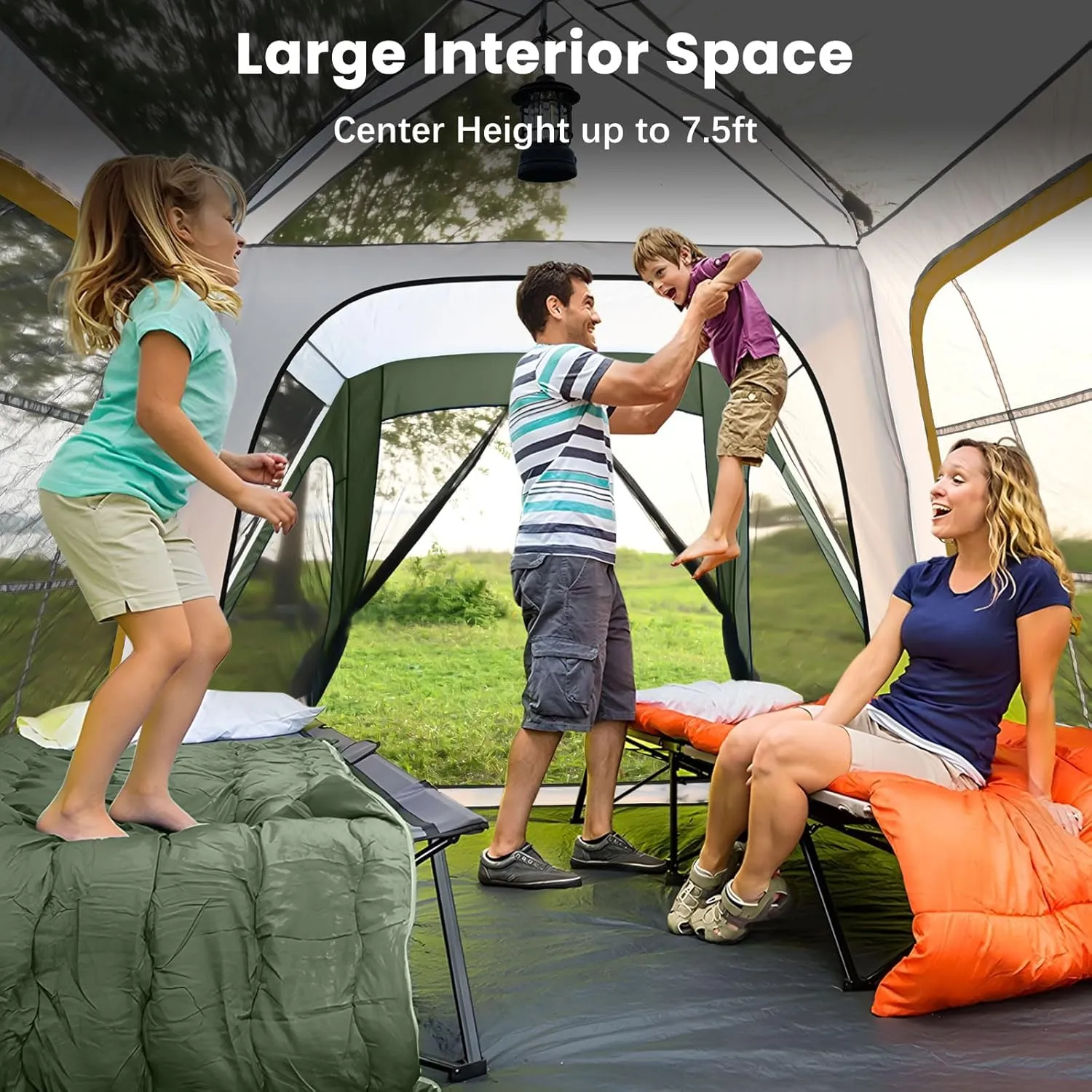 SUV Tents for Camping 6-8 People, 10x10ft SUV Tent Attachment for Camping with Screen Room & Awning, Pop Up Tailgate Tent, 210D Oxford PU 3000mm Waterproof 4 Season Car Tents - ArmyGreen