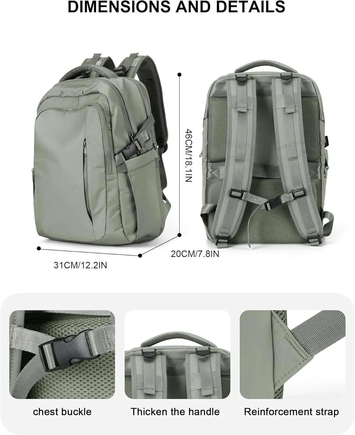 suwasp Large Travel Backpack for Women Men Airline Approved Carry On Personal Item Backpack Bag Frontier Airlines Personal Item Bag Flight Approved Luggage Backpack - Green