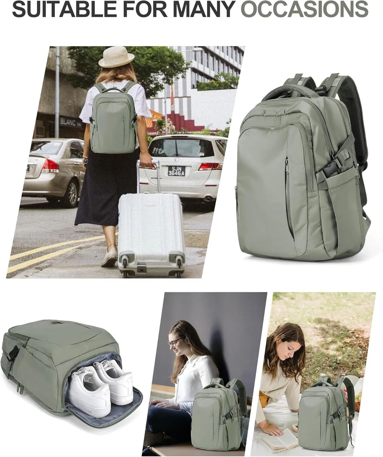 suwasp Large Travel Backpack for Women Men Airline Approved Carry On Personal Item Backpack Bag Frontier Airlines Personal Item Bag Flight Approved Luggage Backpack - Green