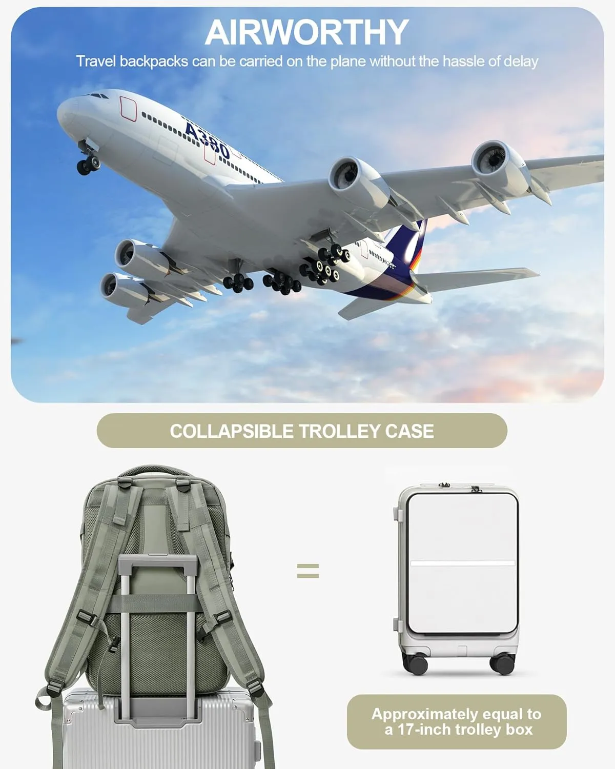 suwasp Large Travel Backpack for Women Men Airline Approved Carry On Personal Item Backpack Bag Frontier Airlines Personal Item Bag Flight Approved Luggage Backpack - Green