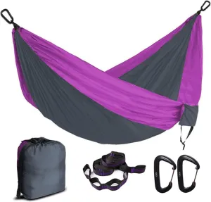 Swing Set Double Parachute Hammock, Nylon Fabric, Portable Army Survival Hammock for Outdoor Travel Camping Swing Seat (Color : Dark Grey and Purple)