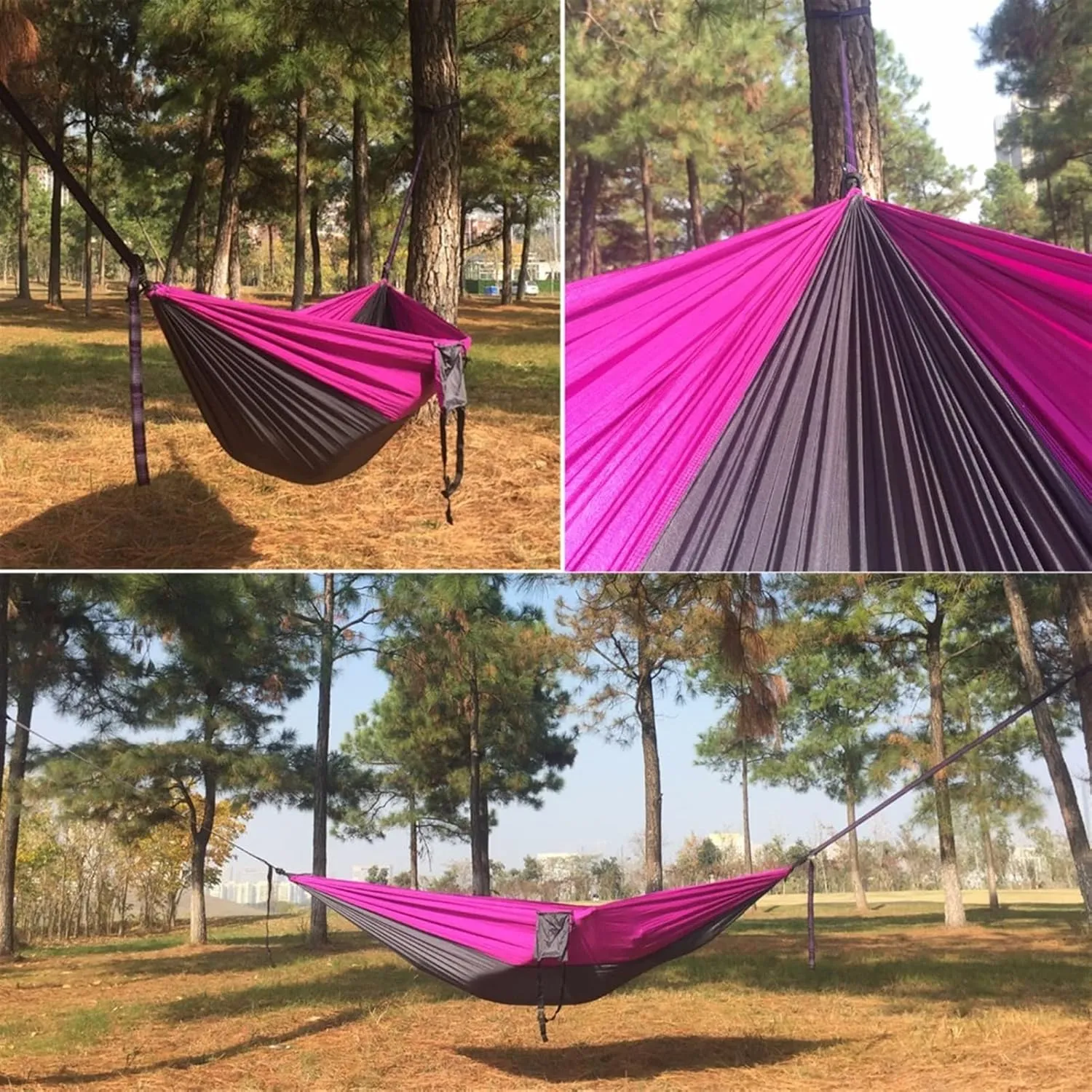 Swing Set Double Parachute Hammock, Nylon Fabric, Portable Army Survival Hammock for Outdoor Travel Camping Swing Seat (Color : Dark Grey and Purple)