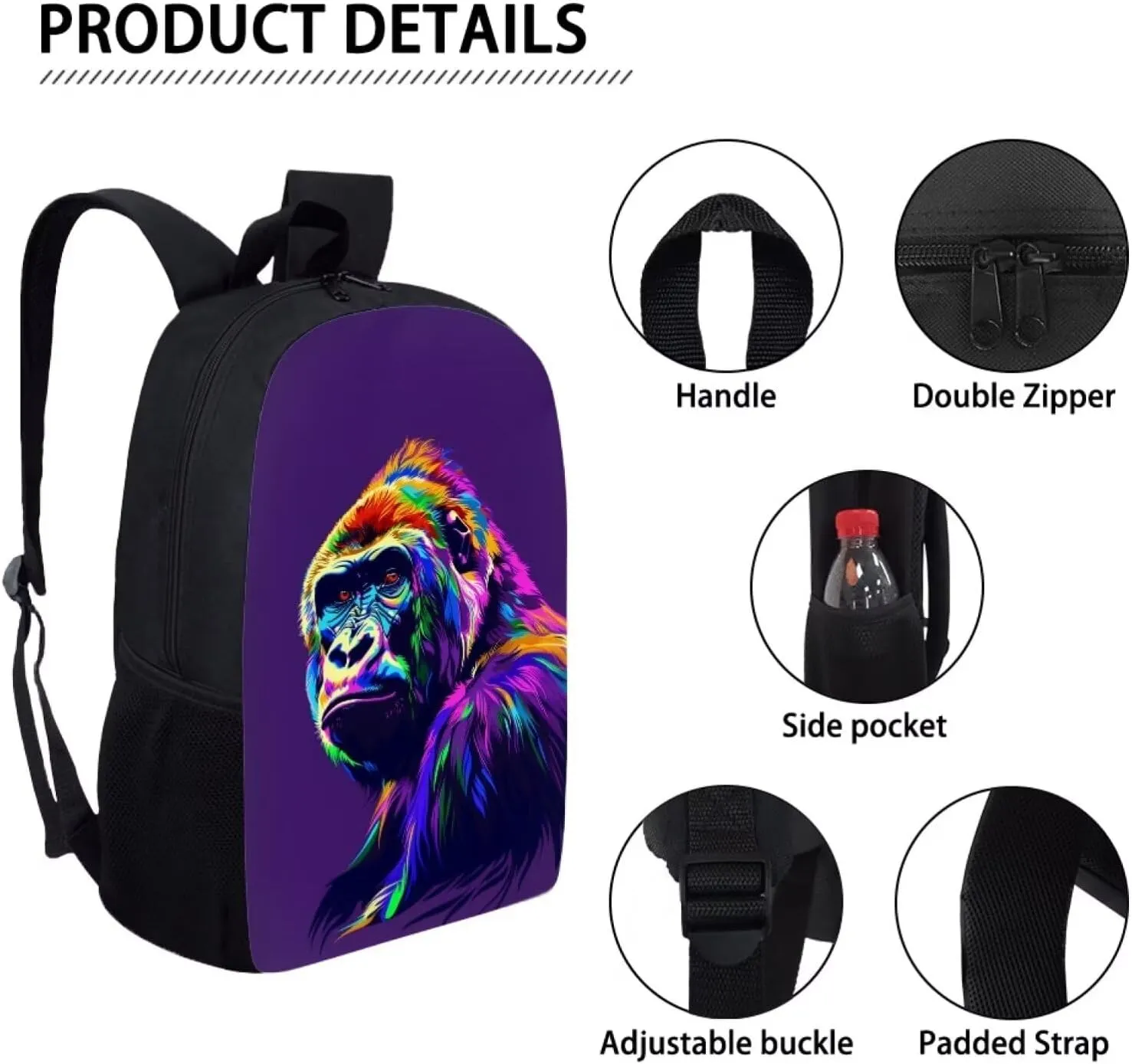 SYtrade Anime Gorilla Purple Travel Backpack Girls Boys School Bookbag Kawaii Hiking Gym Backpack 17 Inch