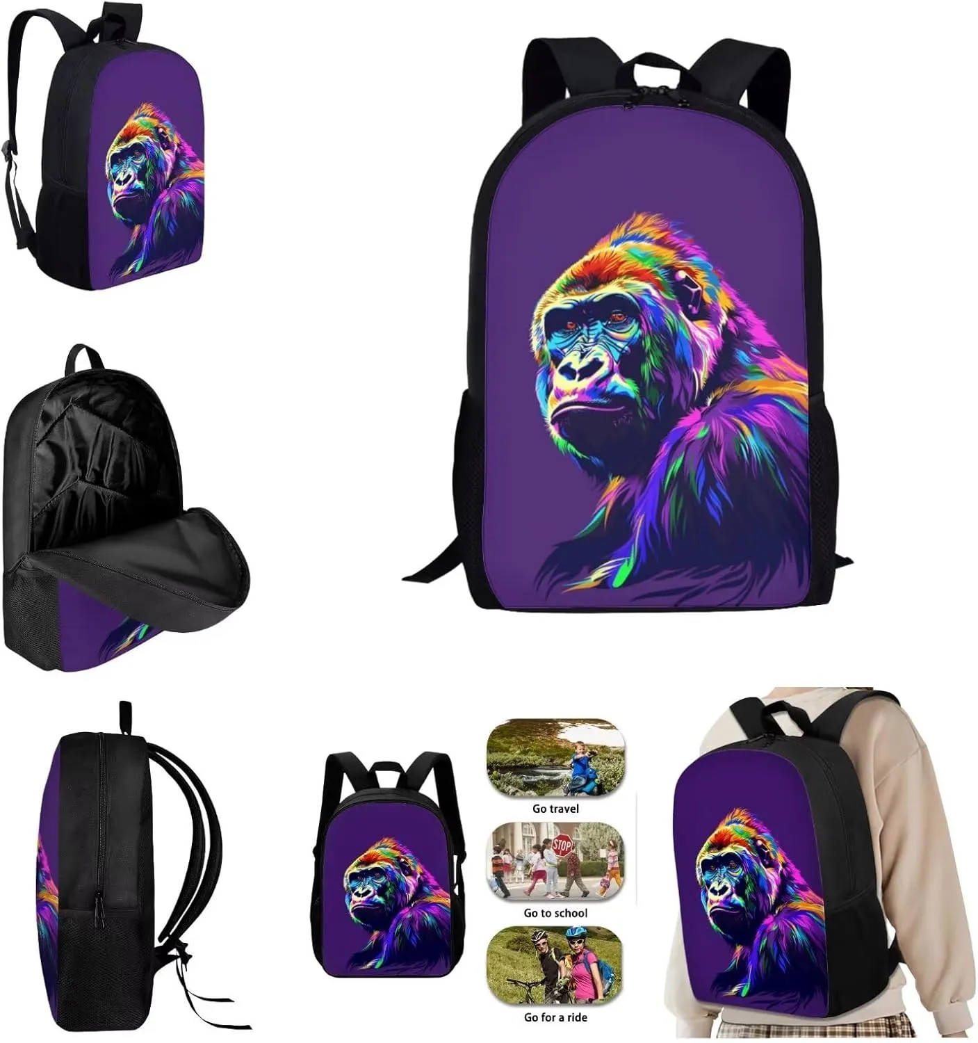 SYtrade Anime Gorilla Purple Travel Backpack Girls Boys School Bookbag Kawaii Hiking Gym Backpack 17 Inch