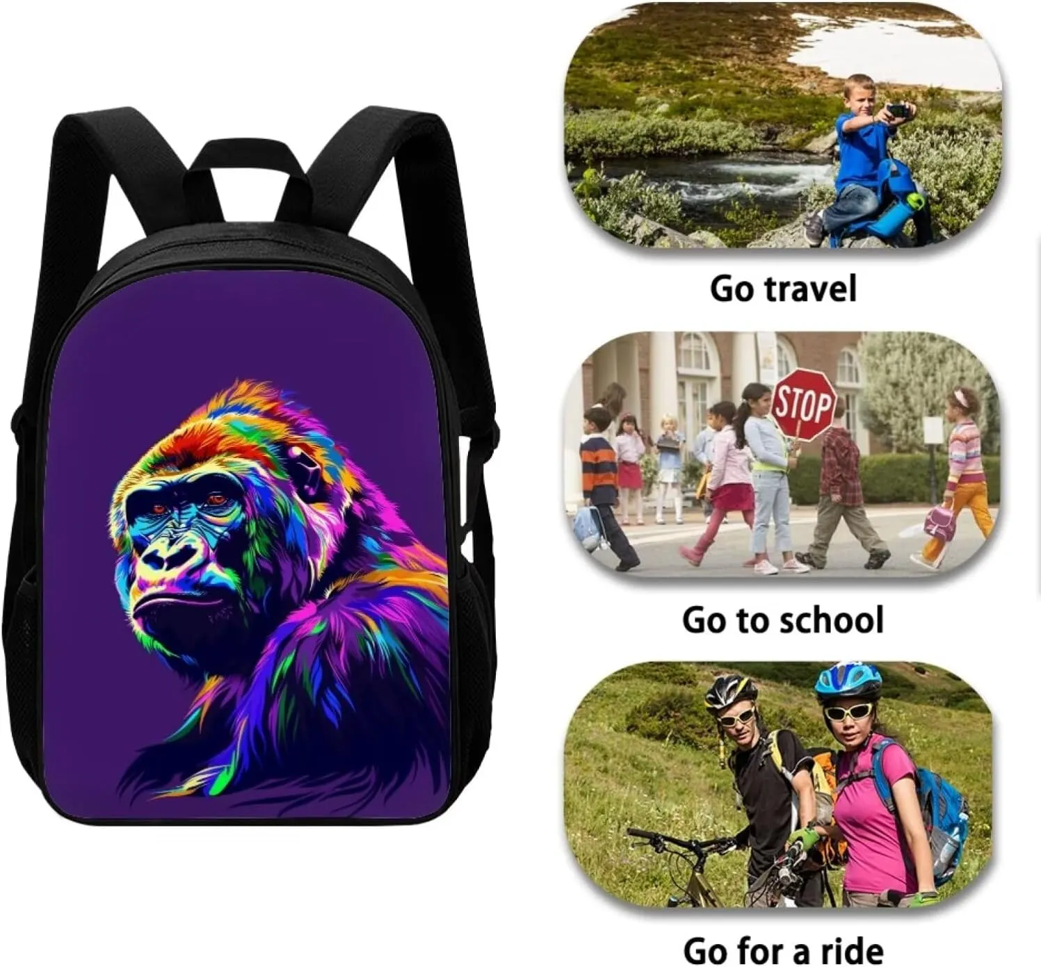 SYtrade Anime Gorilla Purple Travel Backpack Girls Boys School Bookbag Kawaii Hiking Gym Backpack 17 Inch