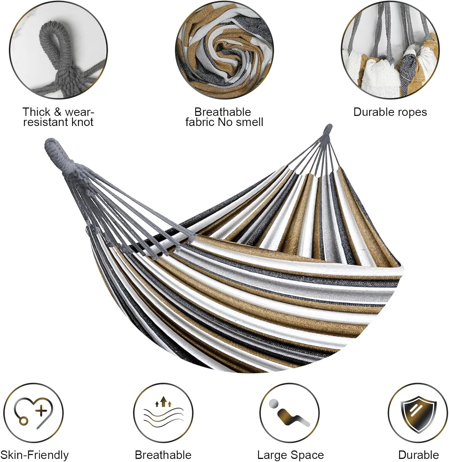 SZHLUX Double Hammock,Cotton Hammock Portable Hammock with Carry Bag，Perfect Camping Outdoor/Indoor Patio Backyard,Coffee