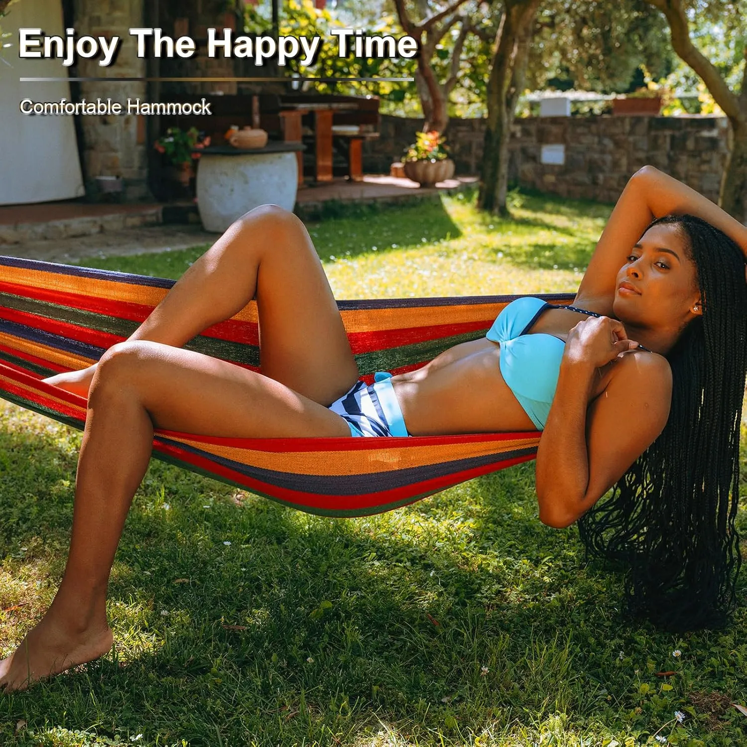 SZHLUX Double Hammock,Cotton Hammock Portable Hammock with Carry Bag，Perfect Camping Outdoor/Indoor Patio Backyard,Coffee