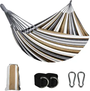 SZHLUX Double Hammock,Cotton Hammock Portable Hammock with Carry Bag，Perfect Camping Outdoor/Indoor Patio Backyard,Coffee
