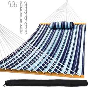 SZHLUX Outdoor Quilted Fabric Hammock with Spreader Bars and Detachable Pillow and Chains,Outdoor Patio Backyard Poolside, 450 LBS Weight Capacity, Catalina Beach
