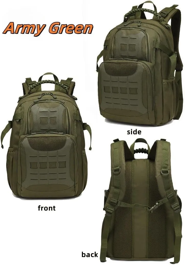 Tactical Backpack Canvas Backpacks Outdoor laptop backpack MOLLE nylon Backpack Hiking Camping fishing (army green)