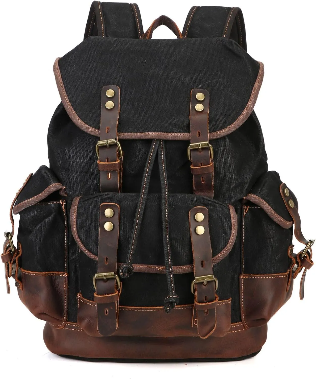 Tactical Backpack Military Molle Hiking 20-35L Waterproof oil wax canvas bag travel black
