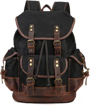 Tactical Backpack Military Molle Hiking 20-35L Waterproof oil wax canvas bag travel black