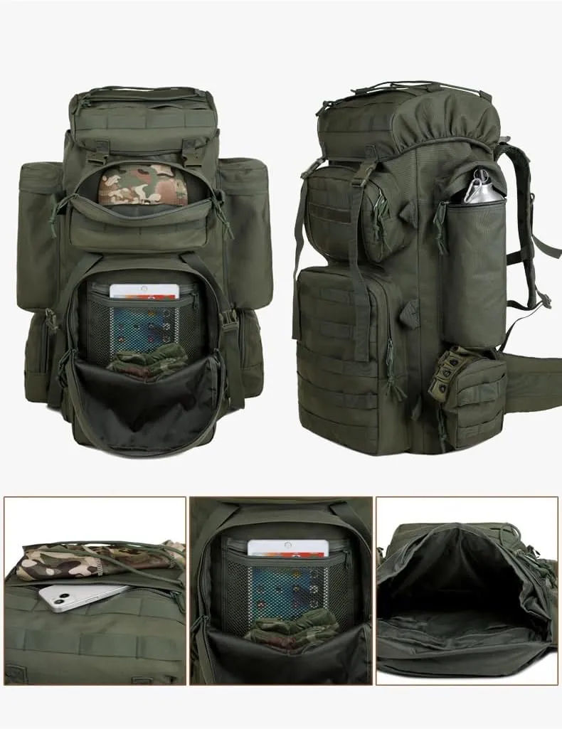 Tactical Backpack Military Molle Hiking 56-75L Outdoor Hiking Bag Wild Jungle Tactical Trekking Rucksack Army Green Camouflage