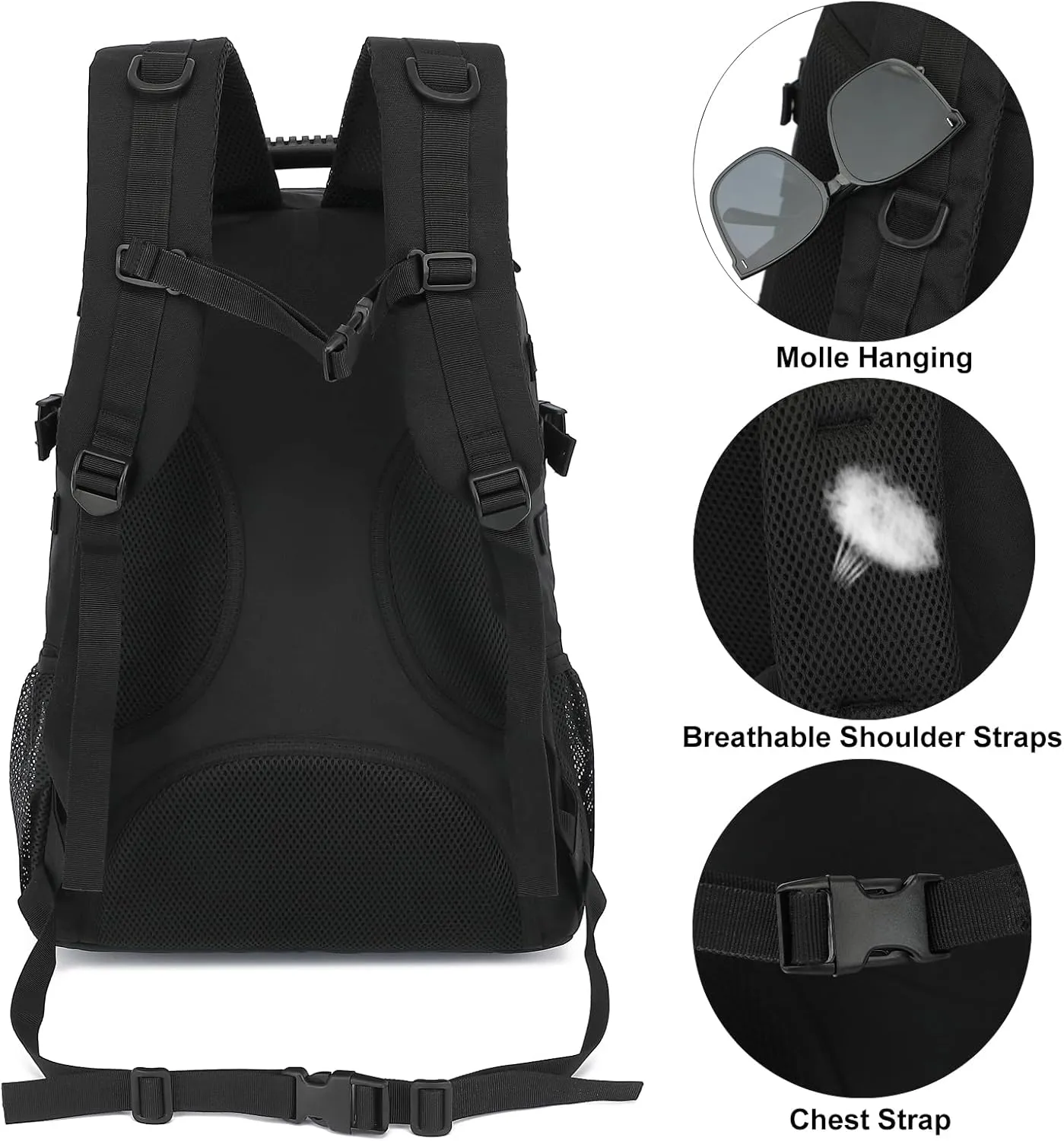 Tactical School Backpack for Boys Men, Military Army Bookbag for Kids Teens Adults Camping Travel Outdoor Hiking (Black)