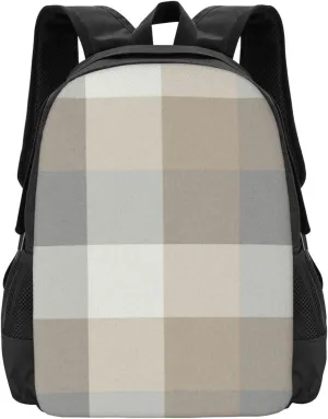 Tan, Gray, And Ivory Plaid Lightweight Packable Backpack Travel Casual Hiking Daypack Foldable Backpack For Men Women