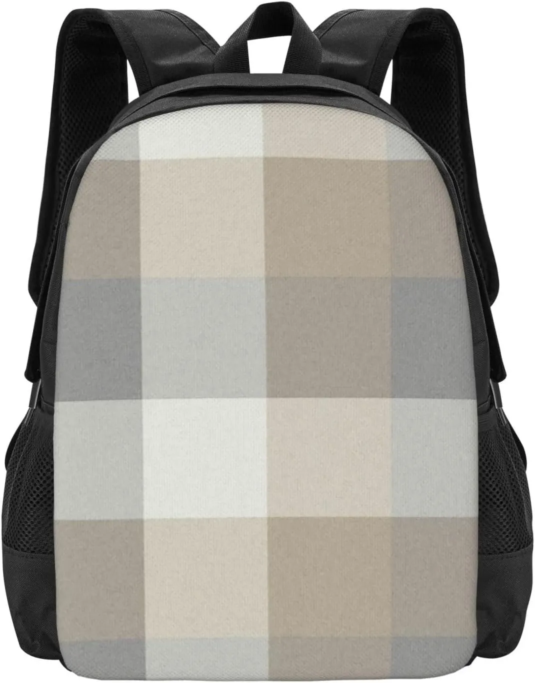 Tan, Gray, And Ivory Plaid Lightweight Packable Backpack Travel Casual Hiking Daypack Foldable Backpack For Men Women