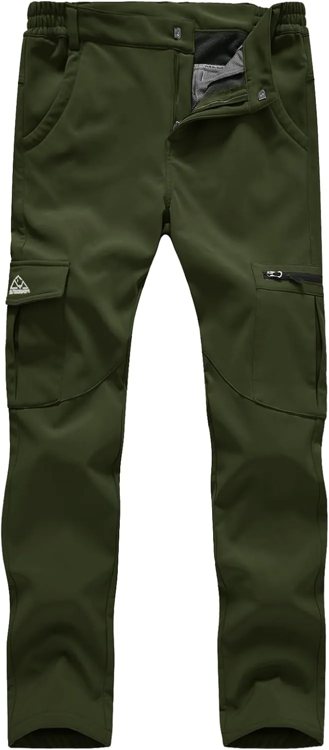 TBMPOY Women's Hiking Cargo Pants Outdoor Waterproof Windproof Softshell Fleece Snow Pants