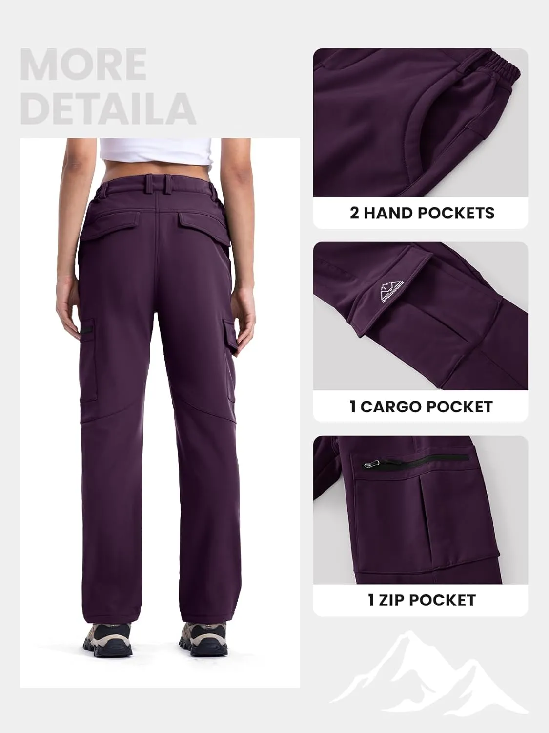 TBMPOY Women's Hiking Cargo Pants Outdoor Waterproof Windproof Softshell Fleece Snow Pants