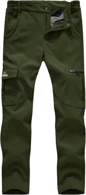TBMPOY Women's Hiking Cargo Pants Outdoor Waterproof Windproof Softshell Fleece Snow Pants