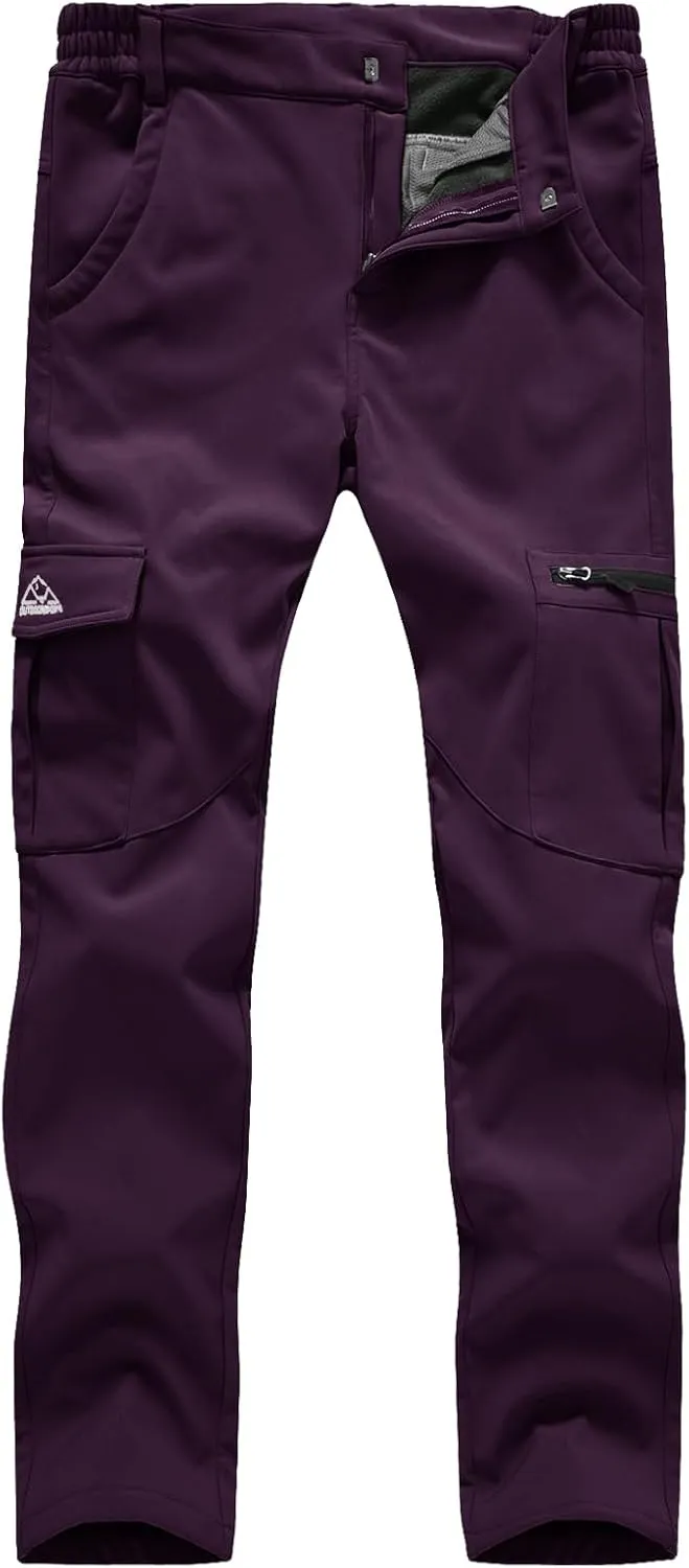 TBMPOY Women's Hiking Cargo Pants Outdoor Waterproof Windproof Softshell Fleece Snow Pants