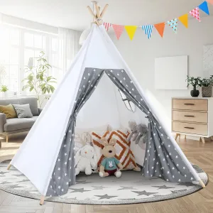 Teepee Tent for Kids Indoor - Kids Tee Pee Tent with Light & Flag, Cotton Foldable Toddler Teepee Outdoor, Sleepover Party Toy Gift for Girls Boys, Child Play House Room Decoration