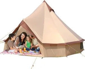 Tent Canvas Tent with Stove Hole Canvas Tents Yurt Tent for Camping 4-Season Waterproof Tent for Family Camping Outdoor Glamping, Luxury Teepee (B 5M) (C Light Gray)