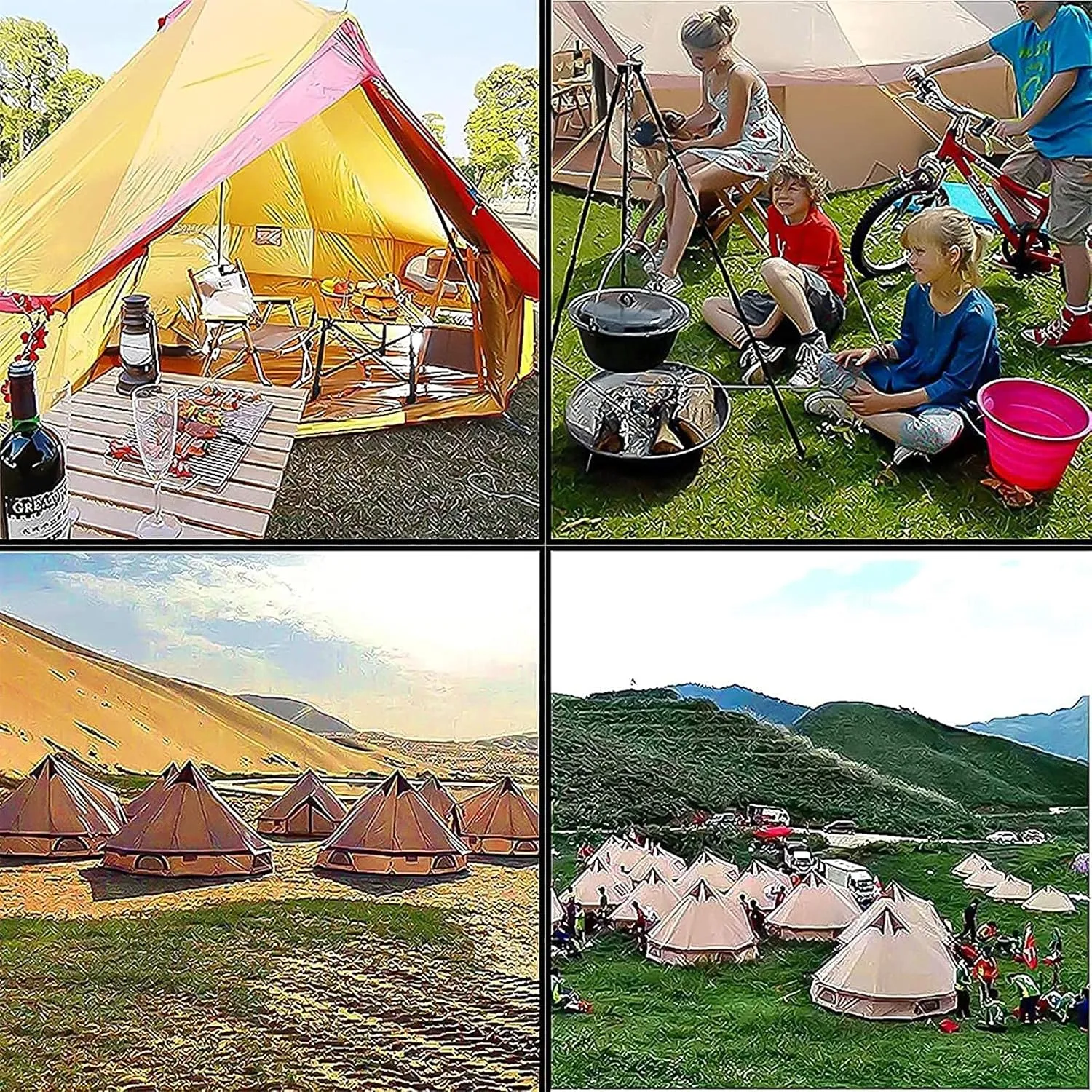 Tent Canvas Tent with Stove Hole Canvas Tents Yurt Tent for Camping 4-Season Waterproof Tent for Family Camping Outdoor Glamping, Luxury Teepee (B 5M) (C Light Gray)