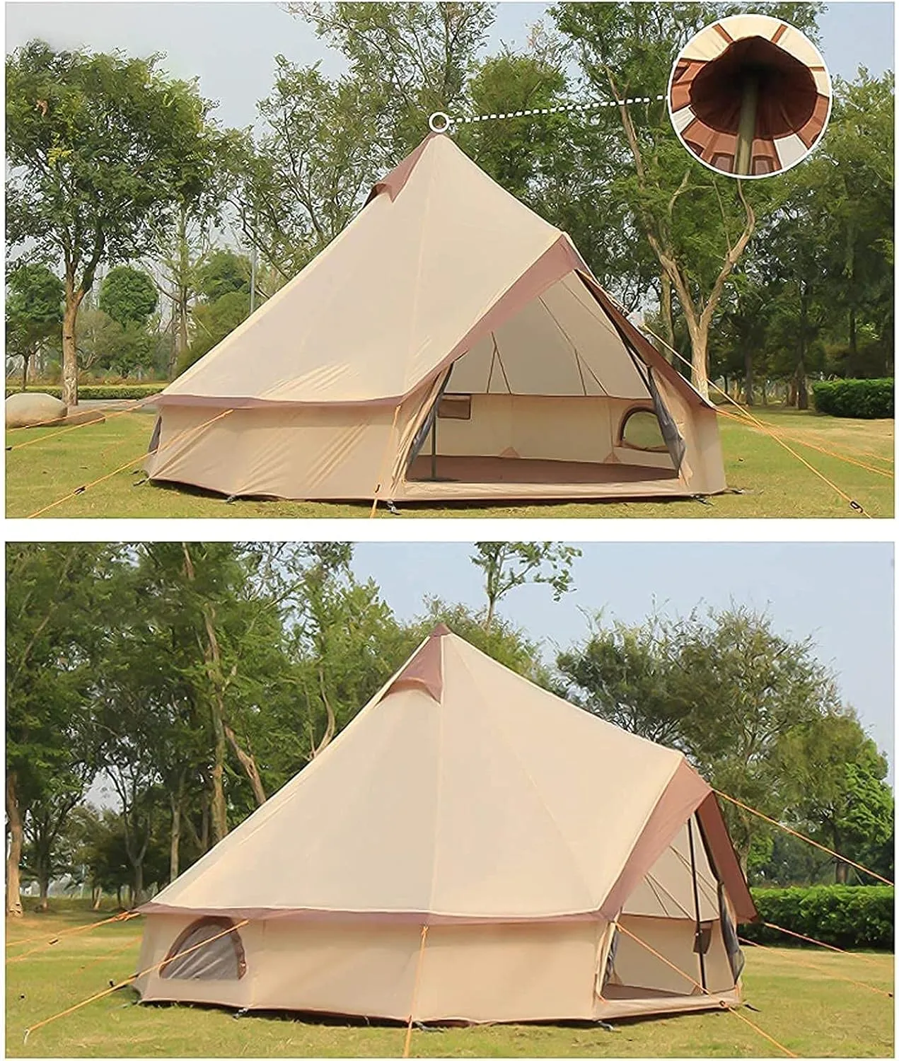 Tent Canvas Tent with Stove Hole Canvas Tents Yurt Tent for Camping 4-Season Waterproof Tent for Family Camping Outdoor Glamping, Luxury Teepee (B 5M) (C Light Gray)