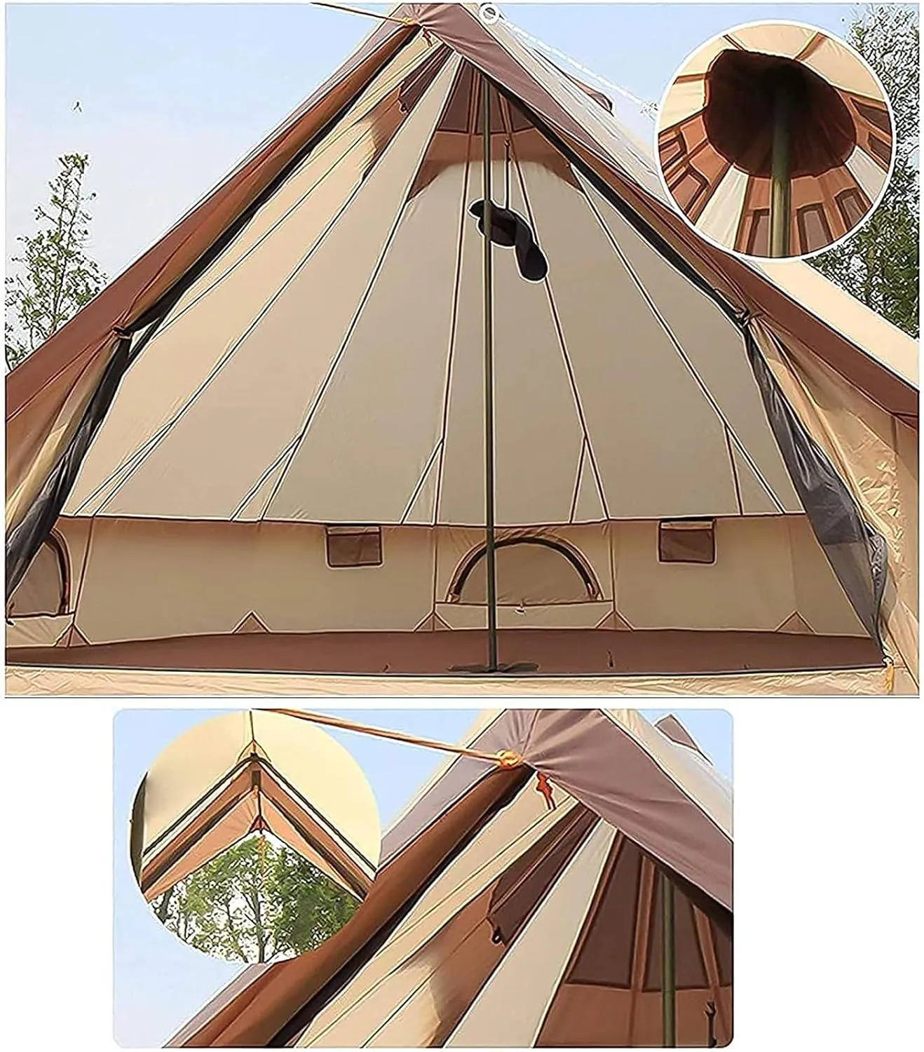 Tent Canvas Tent with Stove Hole Canvas Tents Yurt Tent for Camping 4-Season Waterproof Tent for Family Camping Outdoor Glamping, Luxury Teepee (B 5M) (C Light Gray)