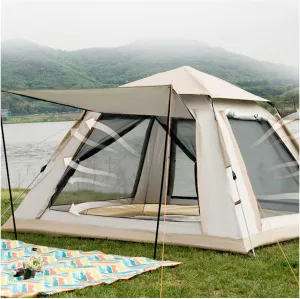 Tent Family 4 People Pop Open in Three Seconds,Double Doors and Four Windows Family Tent with Living Area Practical and Lightweight Easy Up Tent for Camping Hiking Picnic Garden