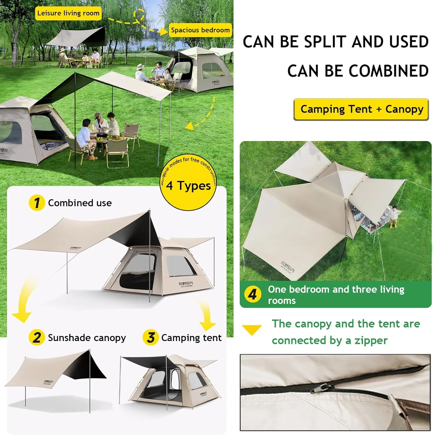 Tent for Camping, 4-9 Person Family Tent, 310 * 270cm Sunshade Canopy, Easy Setup Lightweight 2 Doors 2 Window, for Traveling, Beach, Camping, Hiking, Mountaineering,5-9People