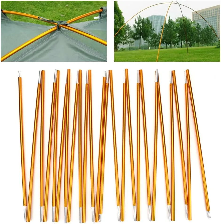 Tent Poles Replacement, 2Pcs/Lot Lightweight Tent Pole Repair Kit 12 Sections Aluminum Alloy 8.5mm 4.42m Tent Poles for Outdoor Camping Hiking Travel, Golden Yellow (174inch)