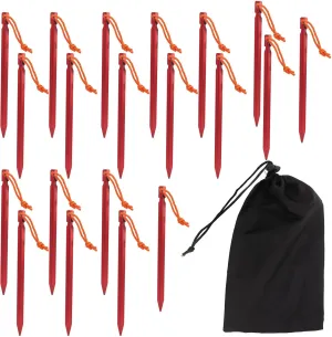 Tent Stakes Heavy Duty V Shape Tent Pegs with Ropes for Outdoor Camping Canopy 9in 20pcs Aluminium Alloy (Red)