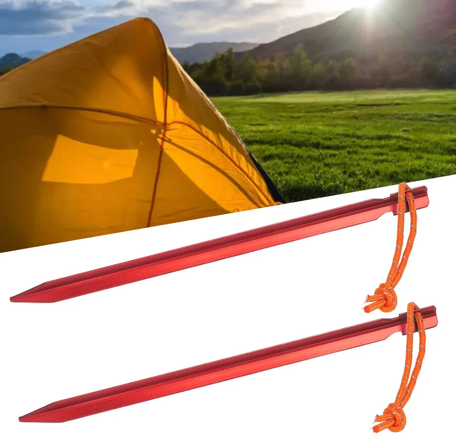 Tent Stakes Heavy Duty V Shape Tent Pegs with Ropes for Outdoor Camping Canopy 9in 20pcs Aluminium Alloy (Red)