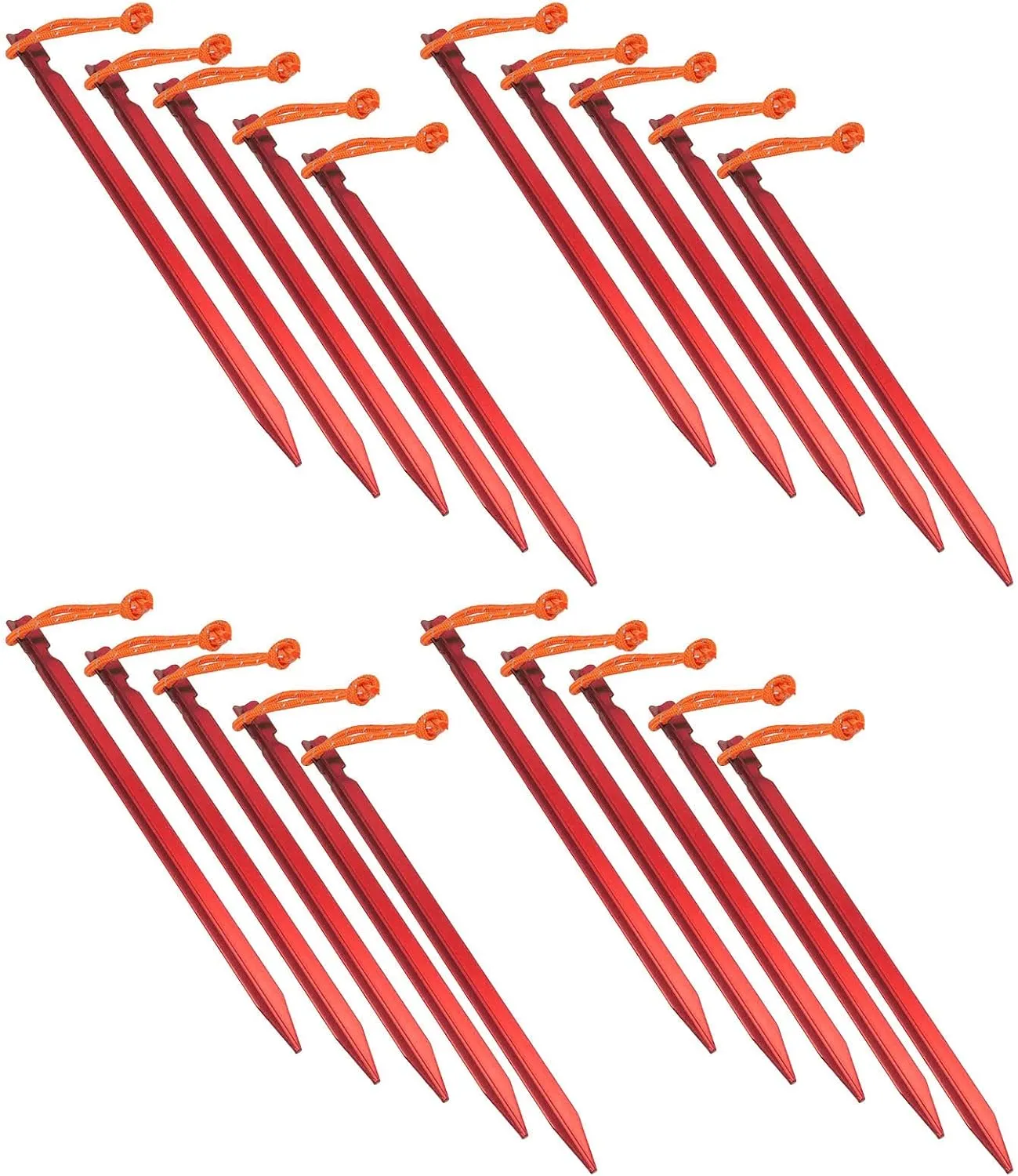Tent Stakes Heavy Duty V Shape Tent Pegs with Ropes for Outdoor Camping Canopy 9in 20pcs Aluminium Alloy (Red)