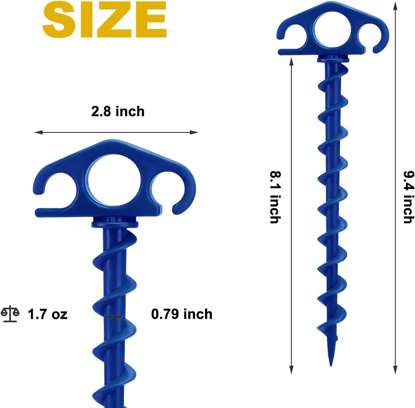 Tent Stakes Sand Stakes for Beach Tent Spiral Anchor Stakes 9.4 Inch Heavy Duty Screw Canopy Stakes for Camping, Hiking and More (16, Blue)